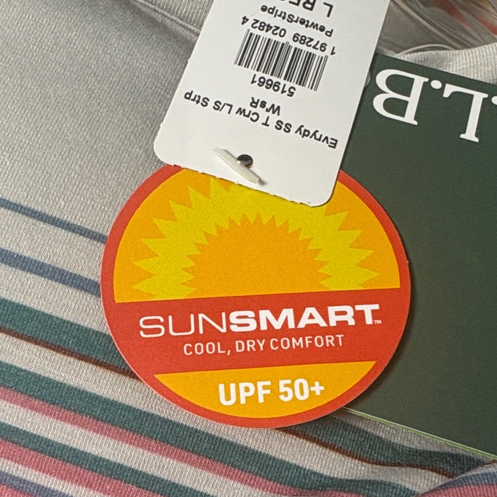 NWT L.L. Bean Women's SunSmart UPF50 Striped Everyday Crewneck Shirt SIZE LARGE - Picture 9 of 10
